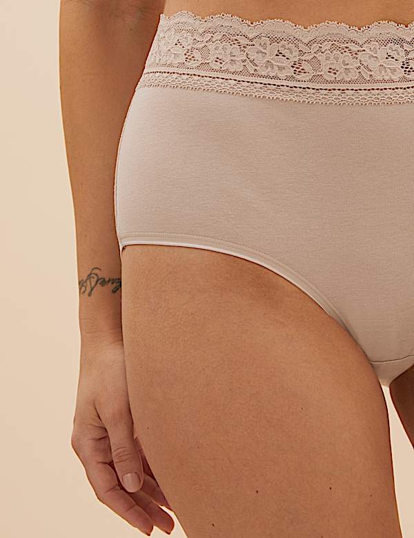 5pk Cotton Lycra® & Lace Full Briefs