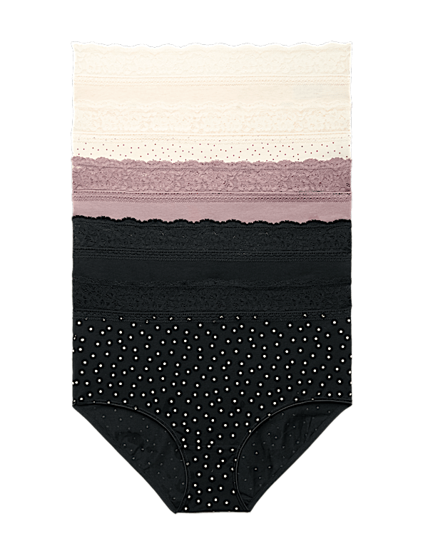 5pk Cotton Lycra&reg; & Lace Full Briefs