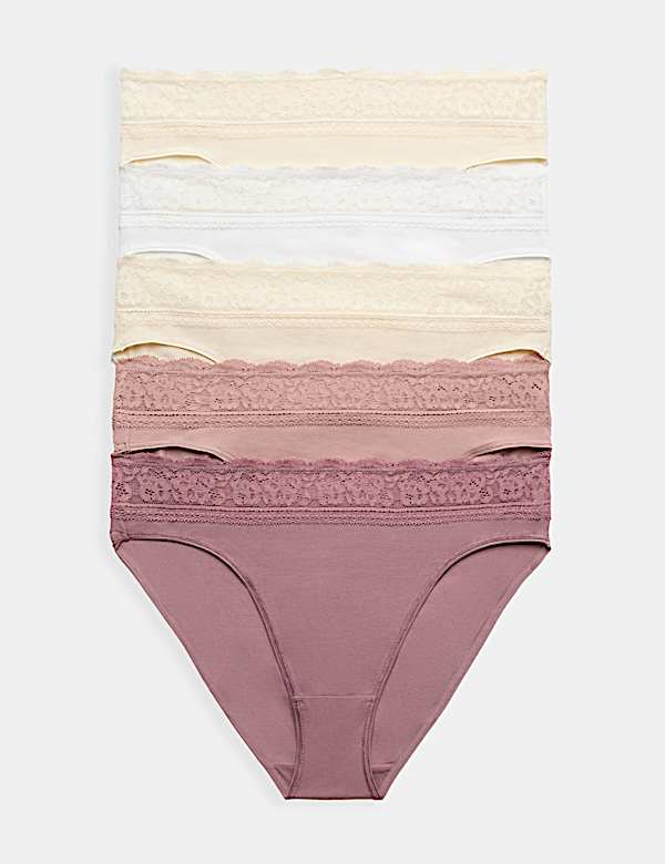 5pk Cotton Lycra&reg; & Lace Knickers