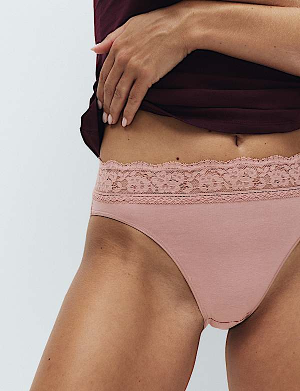 5pk Cotton Lycra&reg; & Lace Knickers