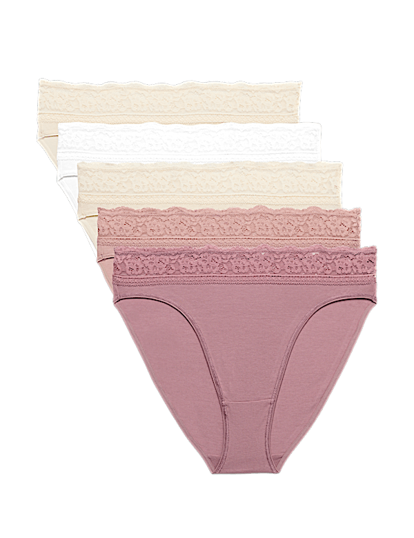 5pk Cotton Lycra&reg; & Lace Knickers
