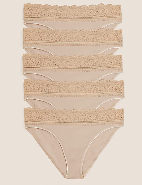 5pk Cotton Lycra® & Lace Knickers