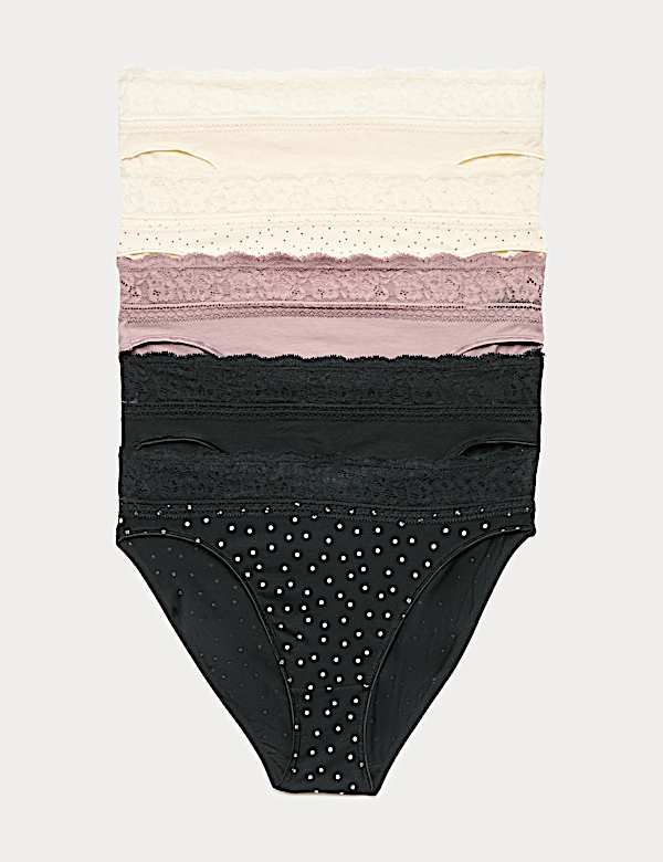 5pk Cotton Lycra&reg; & Lace Knickers