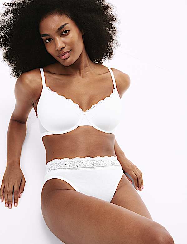 5pk Cotton Lycra® High Leg & Lace Knickers - EE