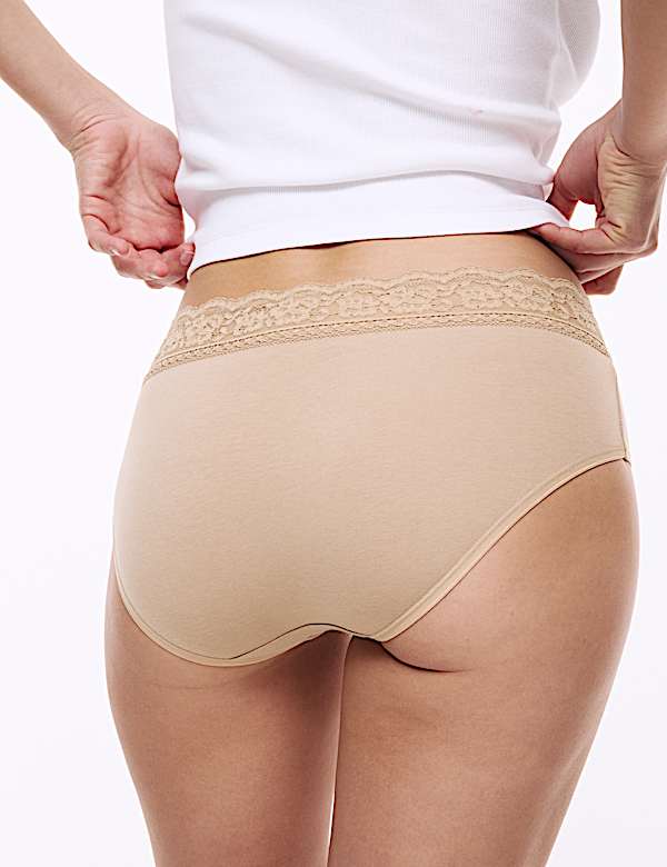 5pk Cotton Lycra® & Lace Midi Knicker