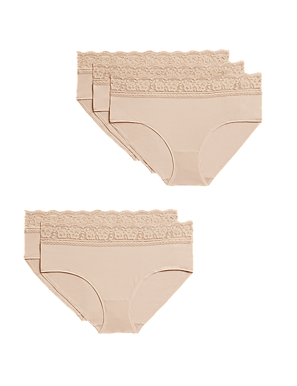 5pk Cotton Lycra® & Lace Midi Knicker