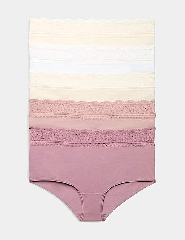 5pk Cotton Lycra&reg; & Lace Midi Knicker