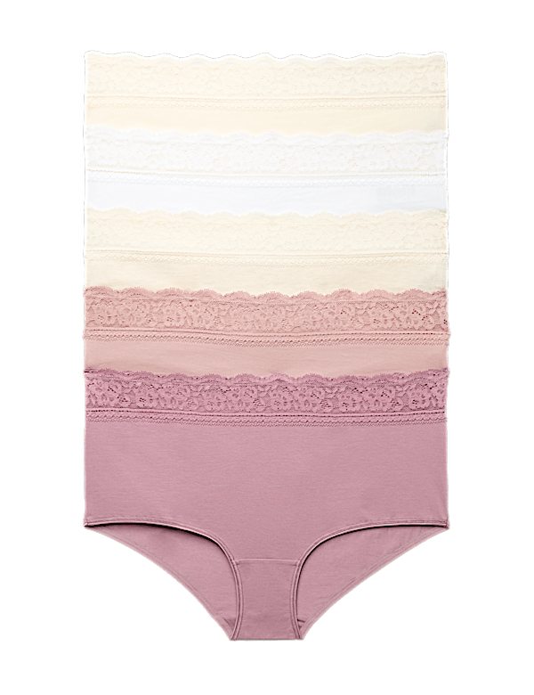 5pk Cotton Lycra&reg; & Lace Midi Knicker