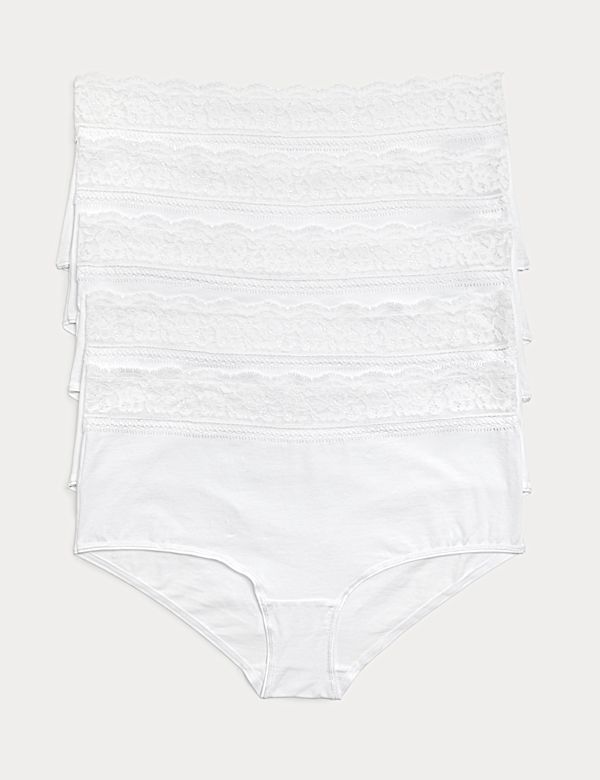 5pk Cotton Lycra&reg; & Lace Midi Knicker