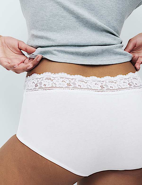 5pk Cotton Lycra&reg; & Lace Midi Knicker