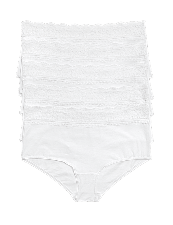 5pk Cotton Lycra&reg; & Lace Midi Knicker