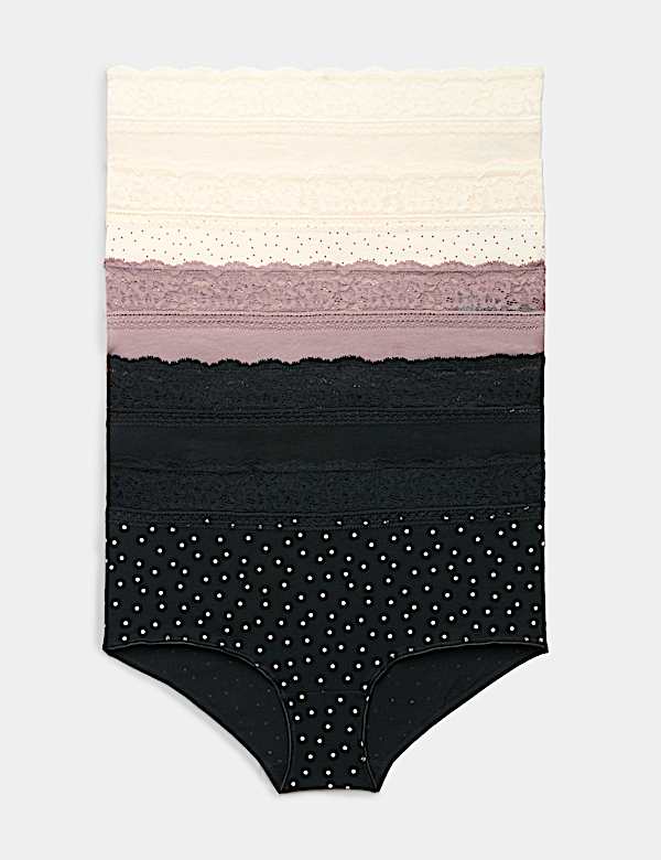 5pk Cotton Lycra&reg; & Lace Midi Knicker