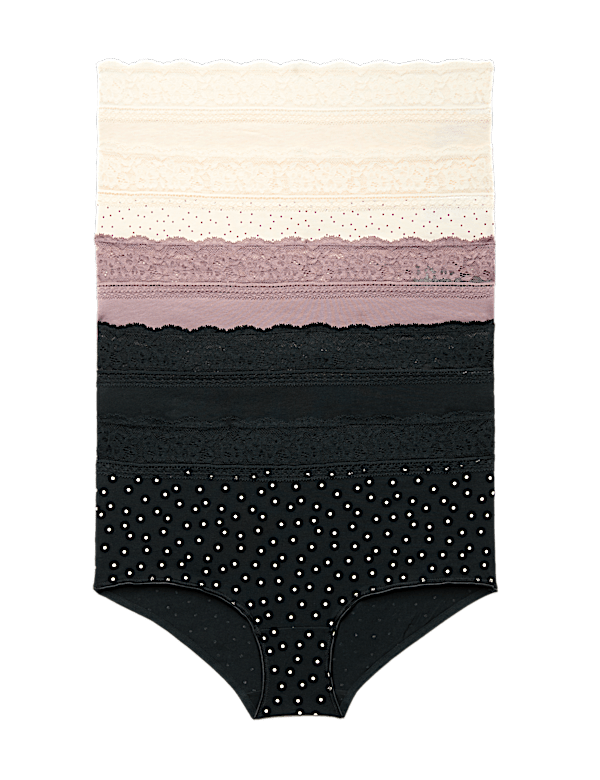 5pk Cotton Lycra&reg; & Lace Midi Knicker