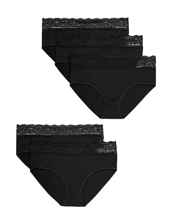 5pk Cotton Lycra® & Lace Midi Knicker