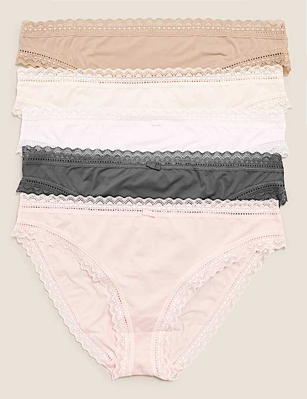 5pk Microfibre & Lace Bikini Knicker