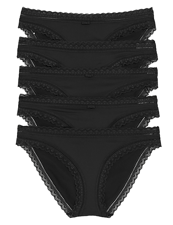 5pk Microfibre & Lace Bikini Knicker