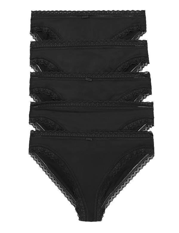 5pk Microfibre & Lace High Leg Knickers