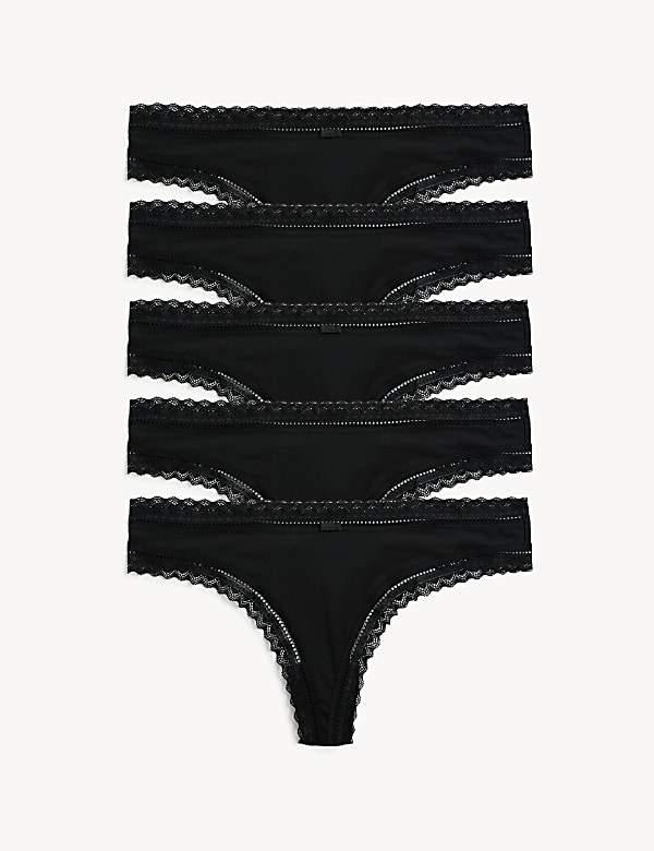 5pk Microfibre & Lace Trim Thongs - KG