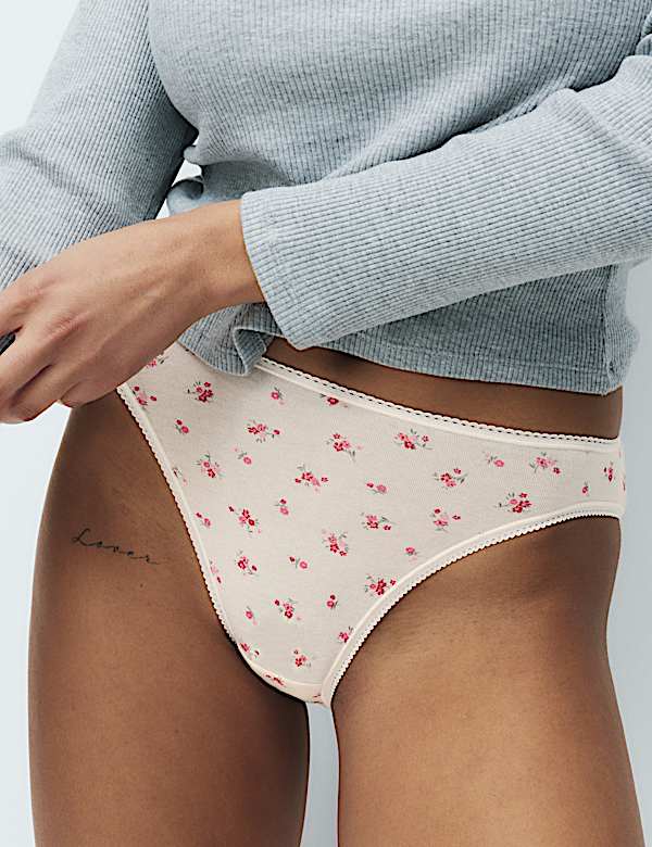 5pk Cotton Lycra&trade; High Leg Knickers