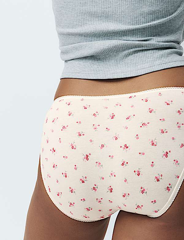 5pk Cotton Lycra&trade; High Leg Knickers