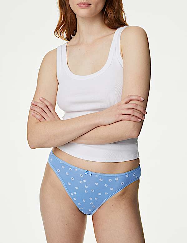 5pk Cotton Lycra&trade; High Leg Knickers