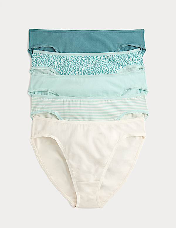 5pk Cotton Lycra&trade; High Leg Knickers