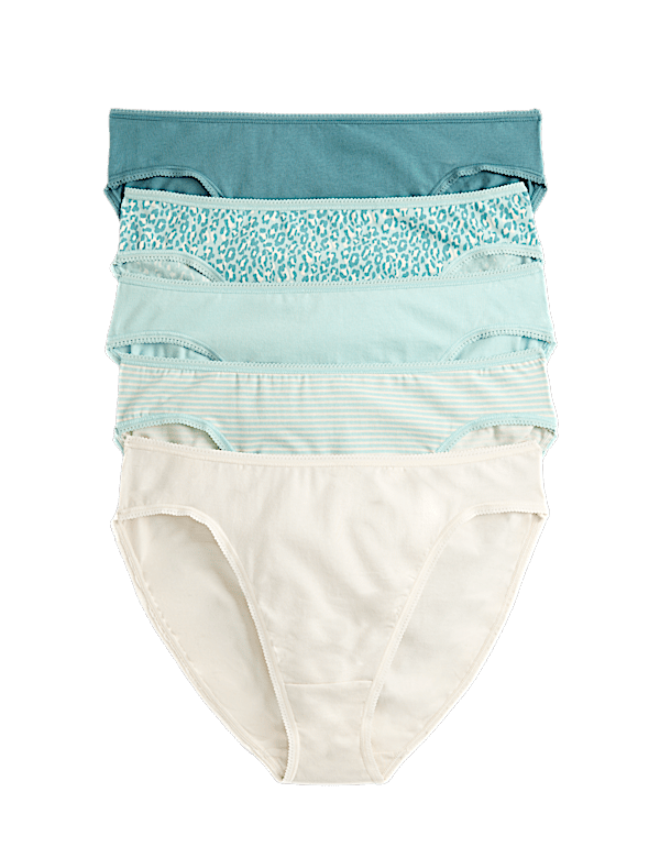 5pk Cotton Lycra&trade; High Leg Knickers