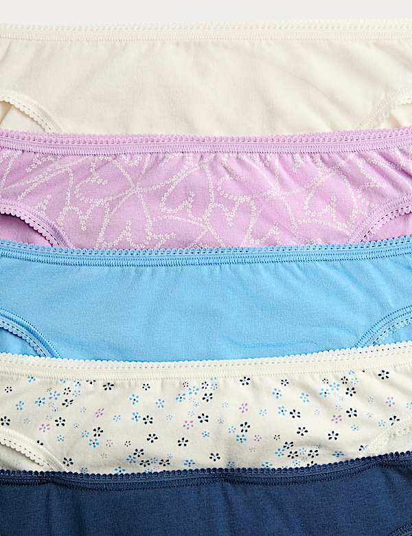 5pk Cotton Lycra&trade; High Leg Knickers