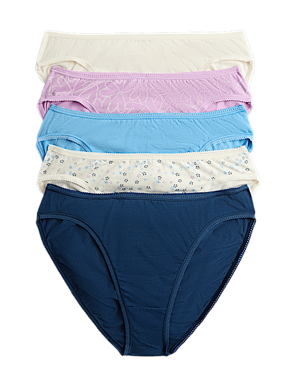 5pk Cotton Lycra&trade; High Leg Knickers
