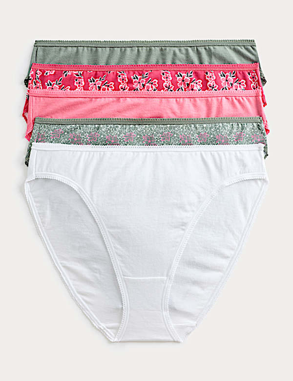 5pk Cotton Lycra&trade; High Leg Knickers