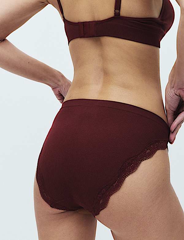 2 Pack Jasmine Lace Seamless High Leg Knickers - ES