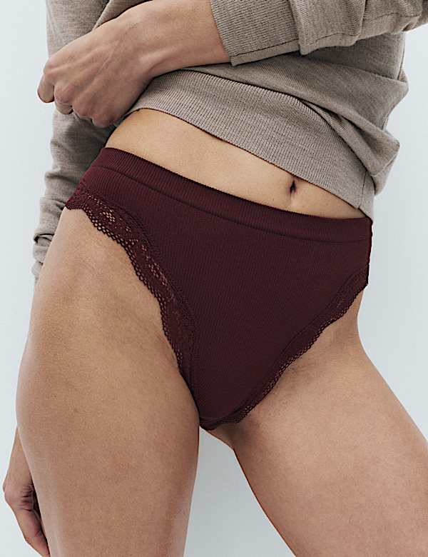 2 Pack Jasmine Lace Seamless High Leg Knickers - ES