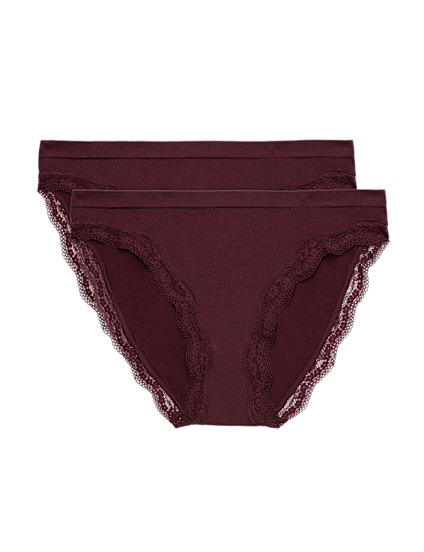 2 Pack Jasmine Lace Seamless High Leg Knickers