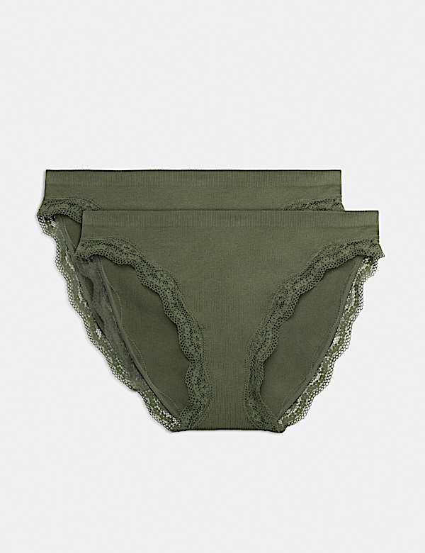 2 Pack Jasmine Lace Seamless High Leg Knickers
