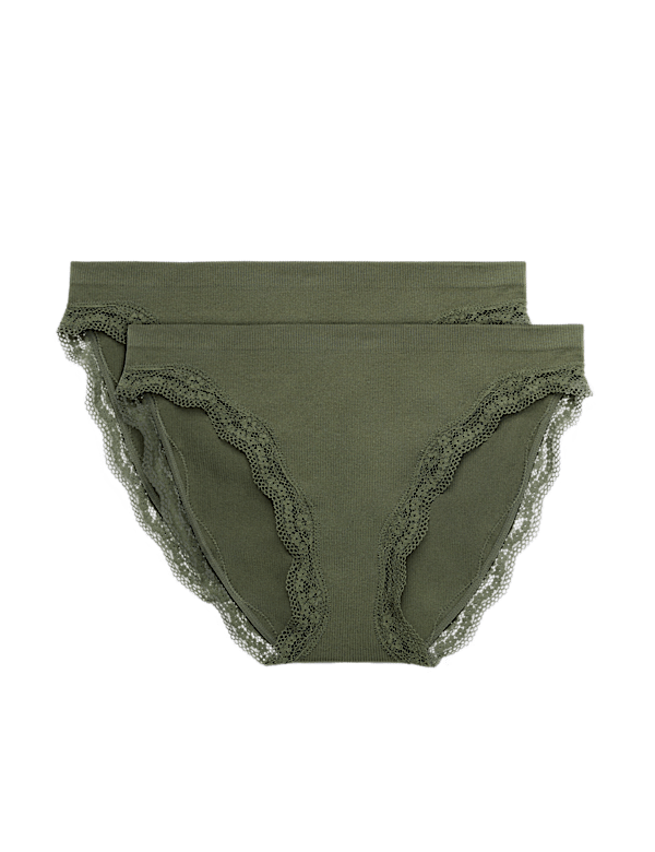 2 Pack Jasmine Lace Seamless High Leg Knickers