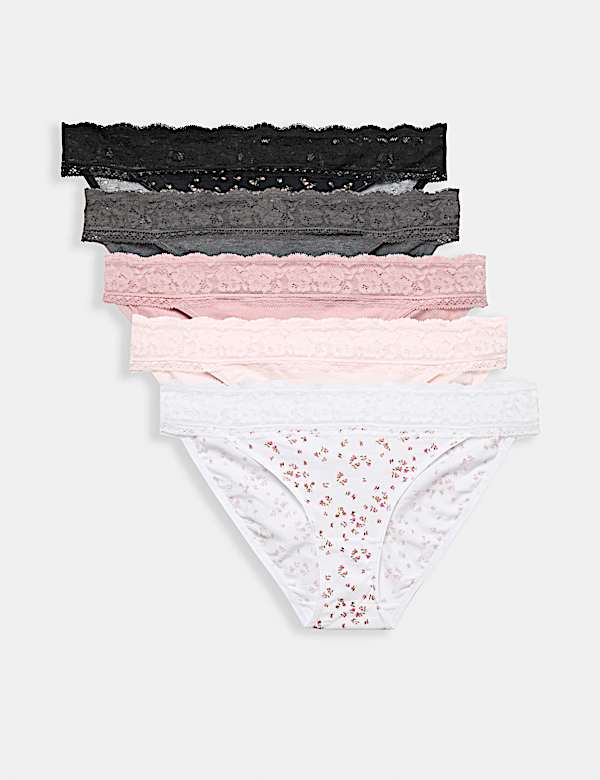 5 Pack Cotton & Lace Bikini Knickers