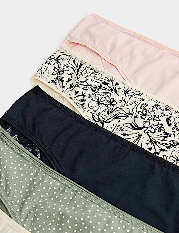 5pk Cotton Rich Printed Brazilian Knickers