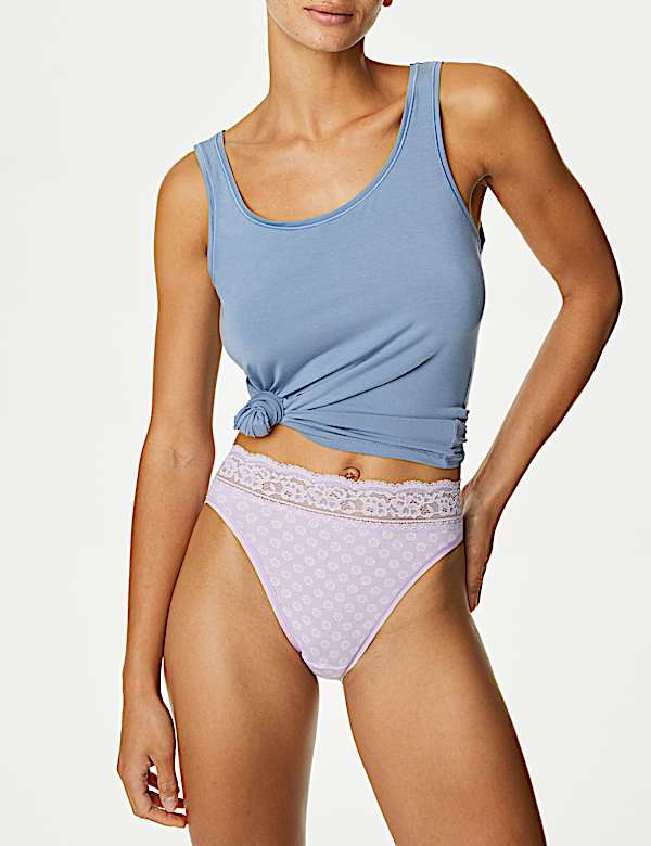 5pk Cotton Rich Printed High Leg Knickers