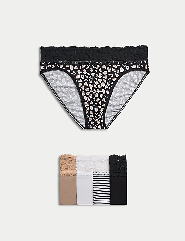 5pk Cotton Rich Printed High Leg Knickers