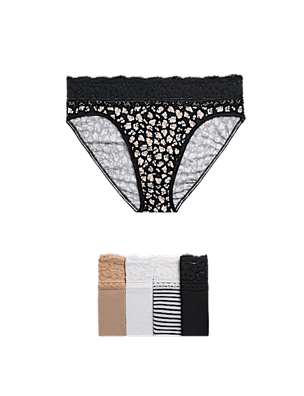 5pk Cotton Rich Printed High Leg Knickers