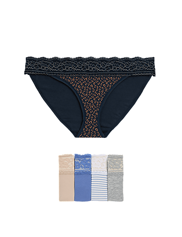 5pk Cotton Blend Printed Bikini Knickers