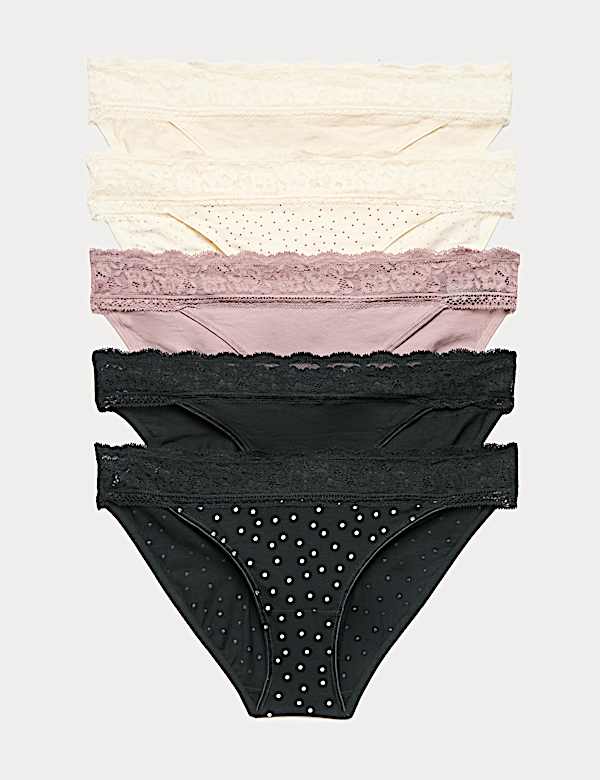 5pk Cotton Blend Printed Bikini Knickers