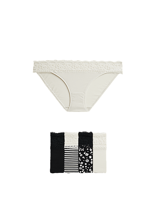 5pk Cotton Blend Printed Bikini Knickers