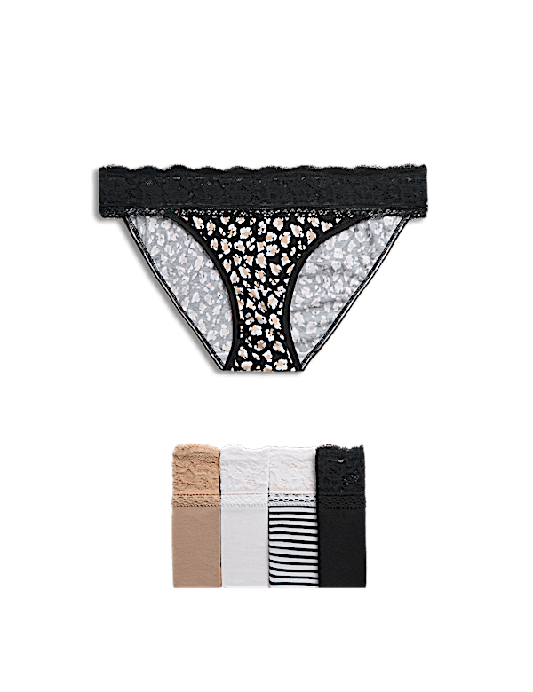 5pk Cotton Blend Printed Bikini Knickers