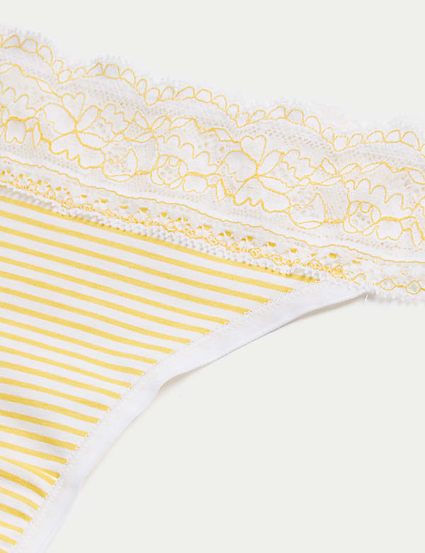 5pk Cotton & Lace Printed Thongs