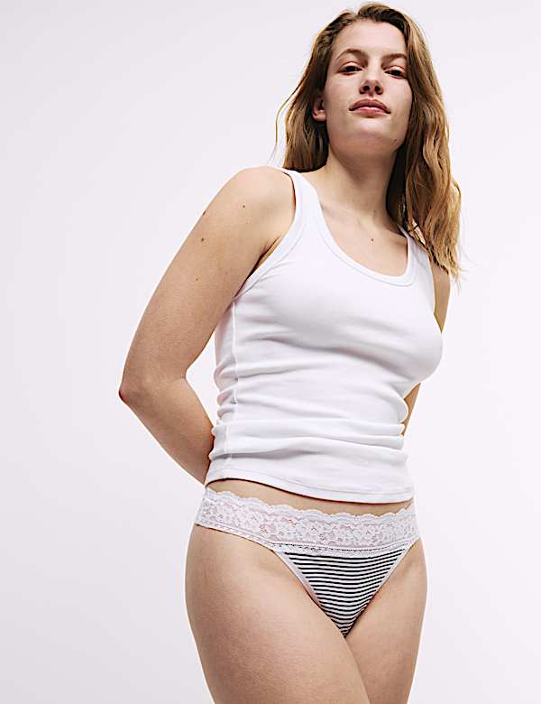 Lot de 5 strings en coton et dentelle avec imprimé - CH