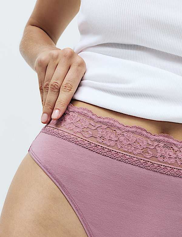 5pk Cotton Blend High Waisted Thongs - CZ