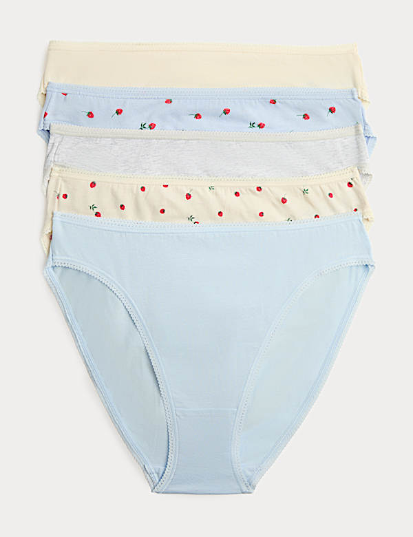 5pk Cotton Lycra&trade; High Leg Knickers
