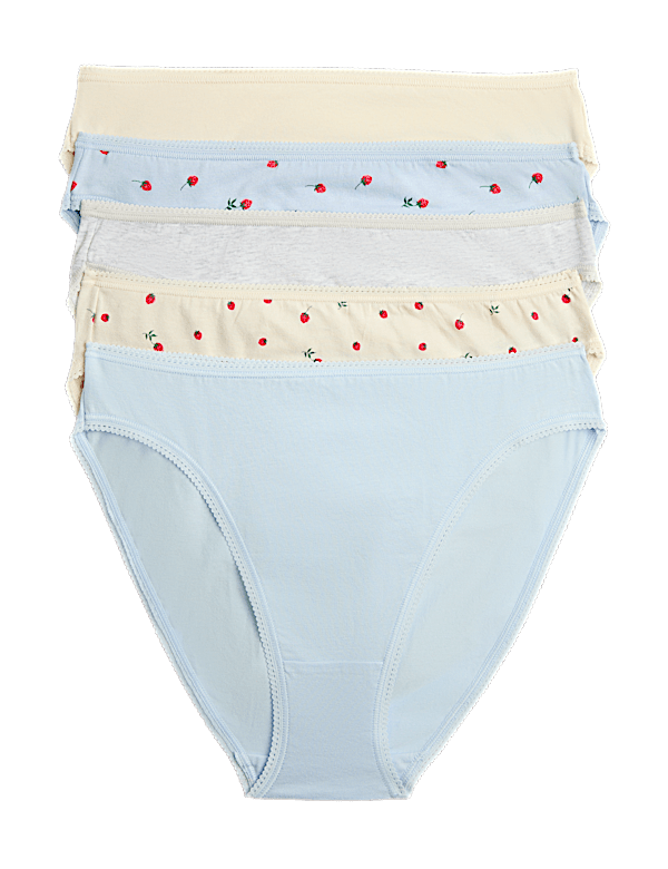 5pk Cotton Lycra&trade; High Leg Knickers