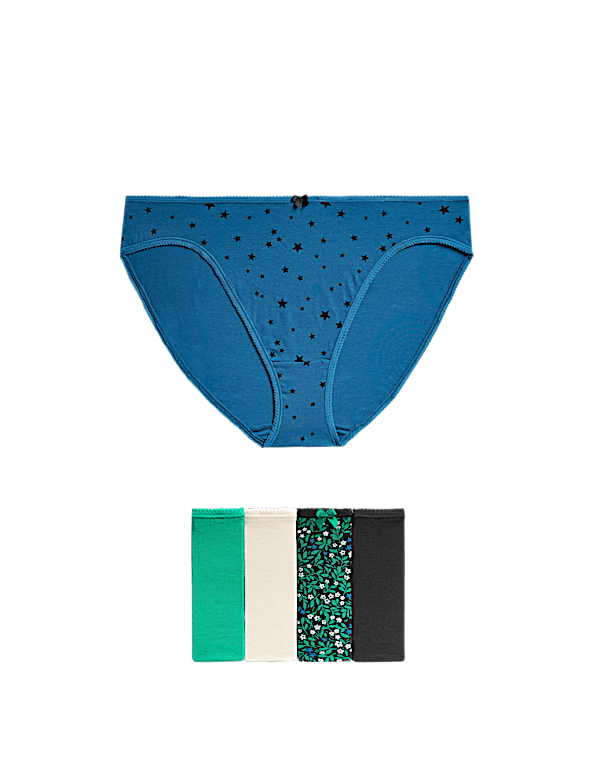 5pk Cotton Lycra&trade; High Leg Knickers